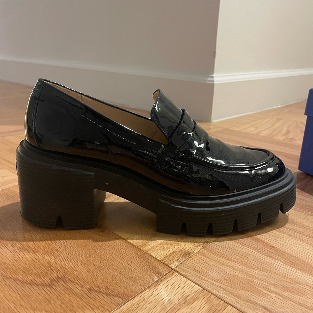 Stuart Weitzman Glossy Black Platform Loafers